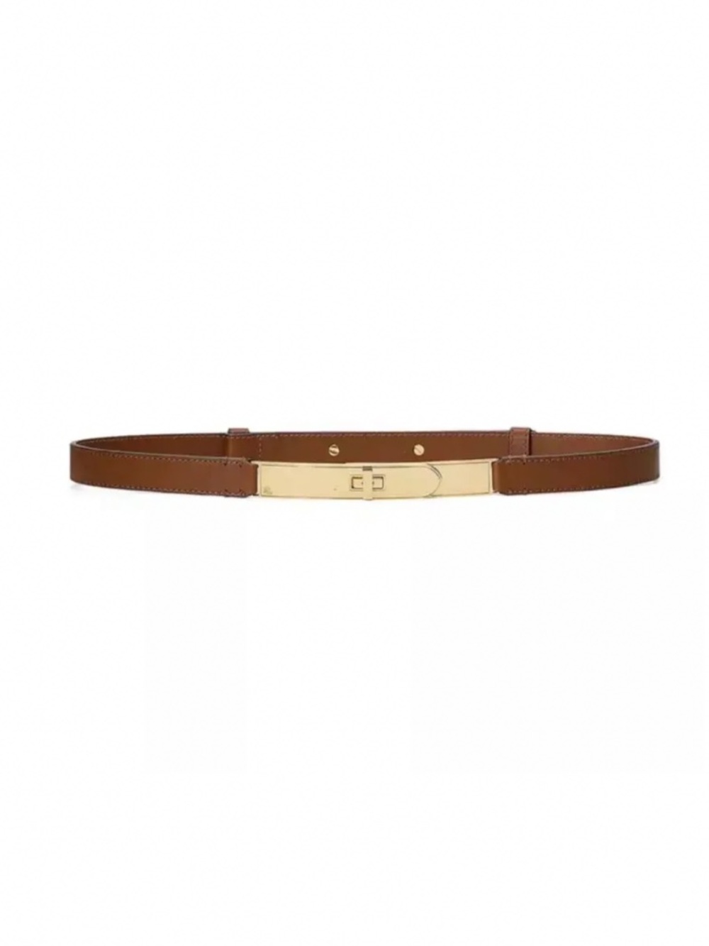 Lauren Ralph Lauren Sz L Women's Turn-Lock Skinny Leather Belt in Tan Large